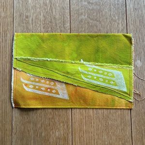 Hand painted distressed block printed canvas festival clutch